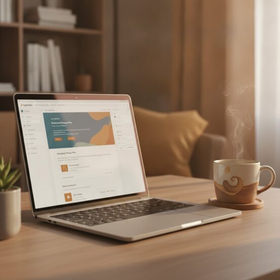 Laptop screen displays Hyp — personalized therapist emails